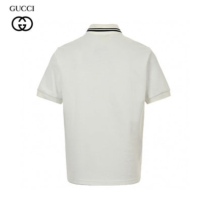 Gucci Striped Logo Polo Shirt (white) Unisex Streetwear Limited Edition - Embrace timeless elegance with the Gucci Striped Logo Polo Shirt in white. Crafted from high-quality