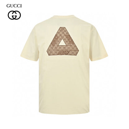 Gucci Triangle Logo T-shirt - Beige Unisex Streetwear Limited Edition - This Gucci t-shirt features a subtle triangle logo on the chest. The shirt is primarily