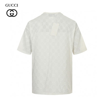 Gucci Gg Patterned T-shirt (white) Unisex Streetwear Limited Edition - The Gucci GG Patterned T-Shirt in white is a sophisticated addition to any wardrobe. Made