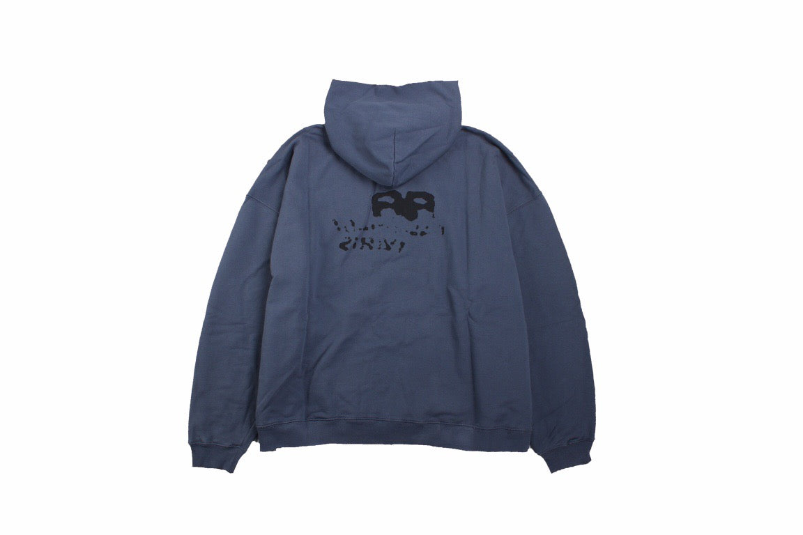 Balenciaga Paris Graffiti Hoodie - - Blue Unisex Streetwear Limited Edition - This blue Balenciaga hoodie features a bold graffiti-style graphic with the 'Balenciaga Paris' logo on