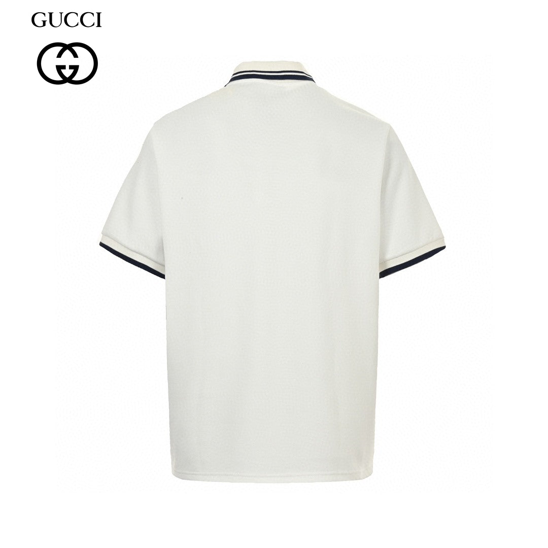 Gucci Polo Shirt - White Unisex Streetwear Limited Edition - This Gucci polo shirt features a clean white design with navy trim on the collar