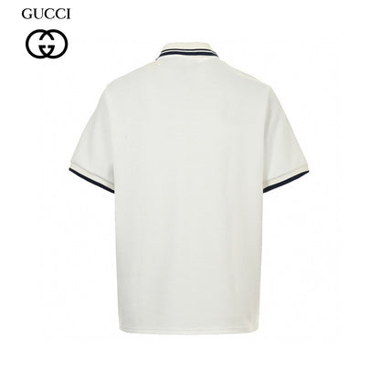 Gucci Polo Shirt - White Unisex Streetwear Limited Edition - This Gucci polo shirt features a clean white design with navy trim on the collar