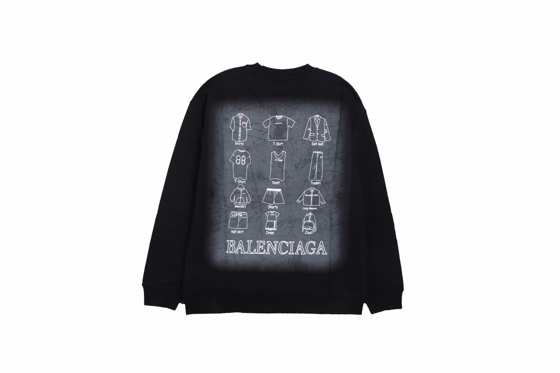 Balenciaga Sweatshirt - Black Unisex Streetwear Limited Edition - Black sweatshirt with white Balenciaga logo on a gradient background on the chest. Comfortable and