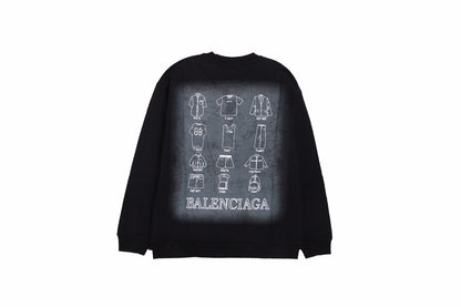 Balenciaga Sweatshirt - Black Unisex Streetwear Limited Edition - Black sweatshirt with white Balenciaga logo on a gradient background on the chest. Comfortable and
