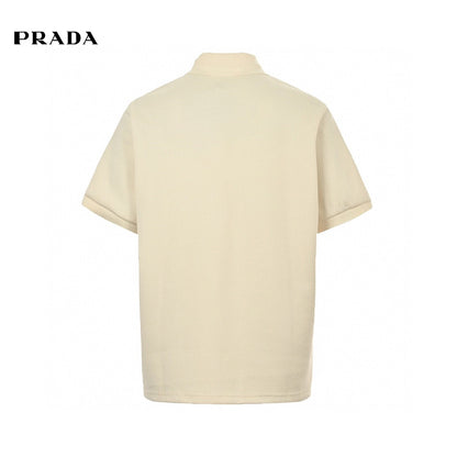 Prada Polo Shirt - Cream Unisex Streetwear Limited Edition - This Prada polo shirt features a simple yet elegant cream design. The shirt is adorned