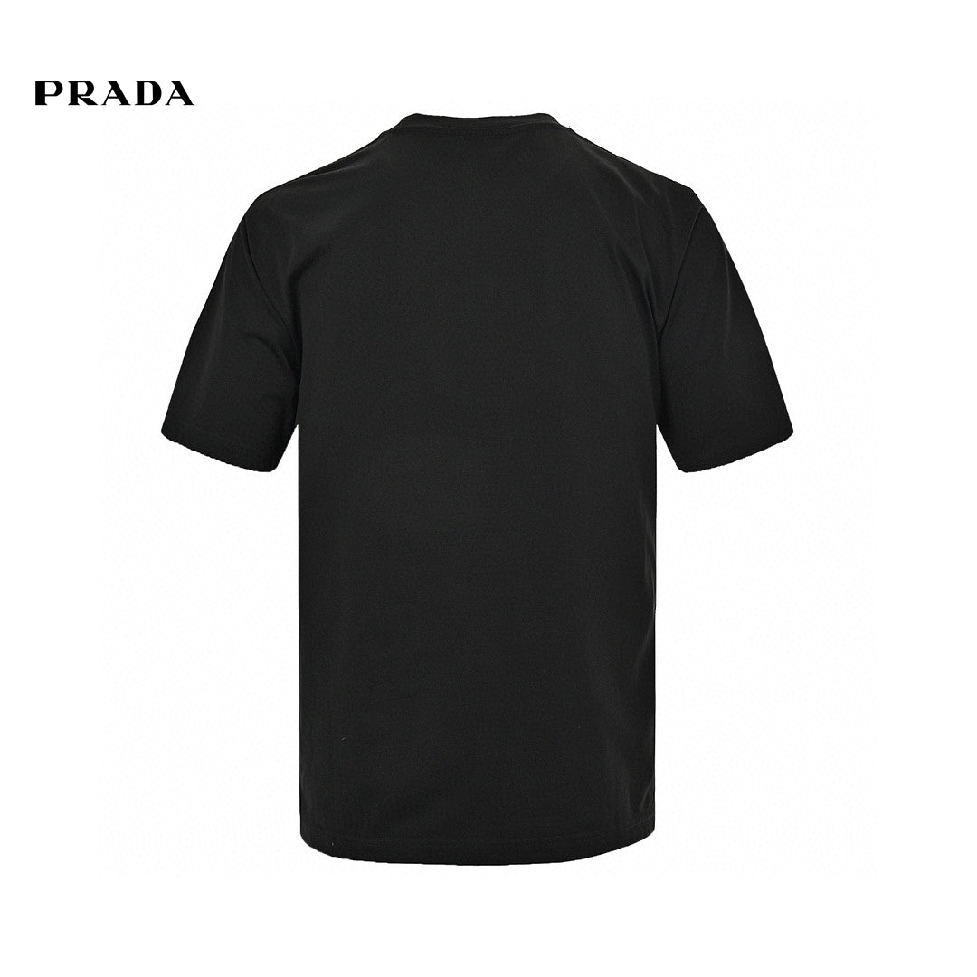 Prada T-shirt - Black Unisex Streetwear Limited Edition - This Prada t-shirt features a minimalist black design. It has the Prada Milano logo printed