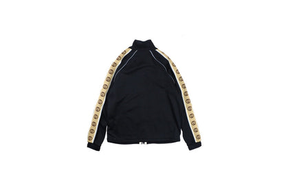Gucci Gg Logo Stripe Track Jacket - - Black Unisex Streetwear Limited Edition - This Gucci track jacket showcases a classic black design with bold beige GG logo stripes