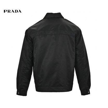 Prada Nylon Jacket - Black Unisex Streetwear Limited Edition - This Prada jacket features a sleek black design with a button-up front. It has multiple