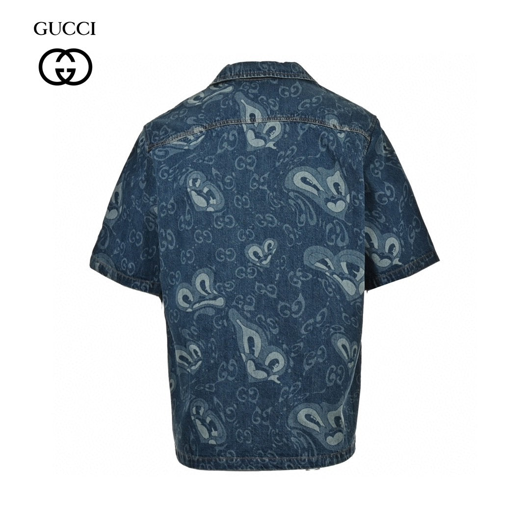 Gucci Denim Shirt Unisex Streetwear Limited Edition - This Gucci denim shirt combines a classic silhouette with modern flair. The short-sleeve design is