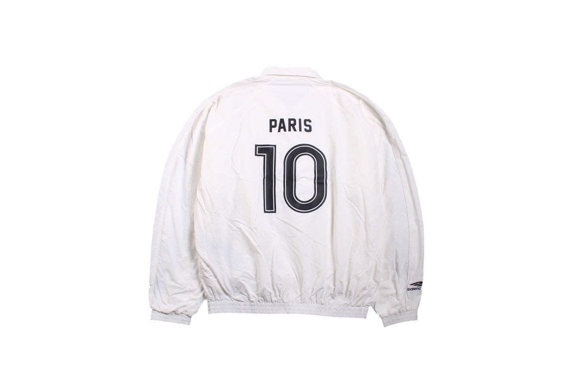 Balenciaga Zip-up Track Jacket - White Unisex Streetwear Limited Edition - This Balenciaga jacket features a sporty design with a white base. It has a zip-up
