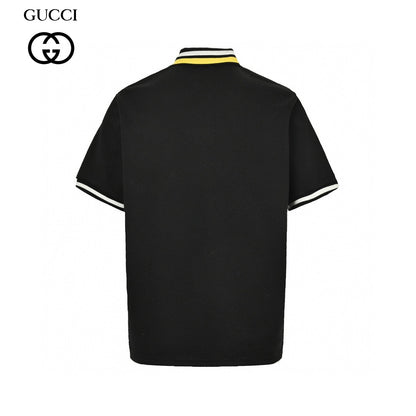 Gucci Polo Shirt - Black Unisex Streetwear Limited Edition - This Gucci polo shirt features a sleek black design with white and yellow trim on