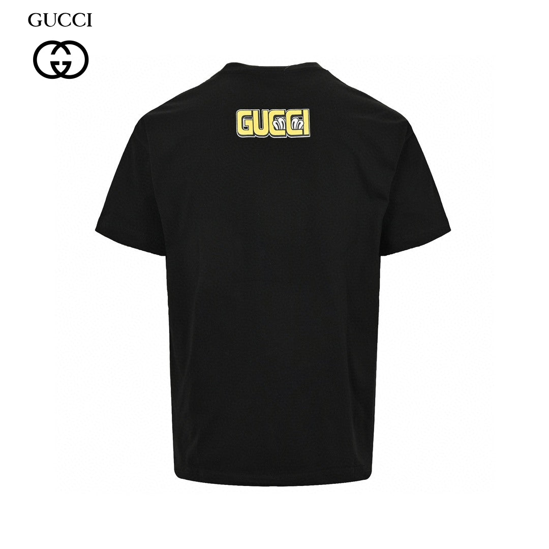 Gucci Cartoon Graphic T-shirt (black) Unisex Streetwear Limited Edition - This black Gucci T-shirt features a playful and vibrant cartoon graphic design. The front showcases