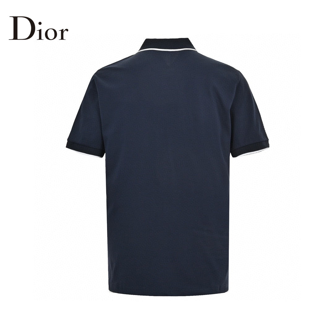 Dior Polo Shirt - Navy Unisex Streetwear Limited Edition - This Dior polo shirt features a classic design with a navy color and white trim