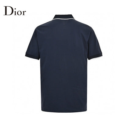 Dior Polo Shirt - Navy Unisex Streetwear Limited Edition - This Dior polo shirt features a classic design with a navy color and white trim
