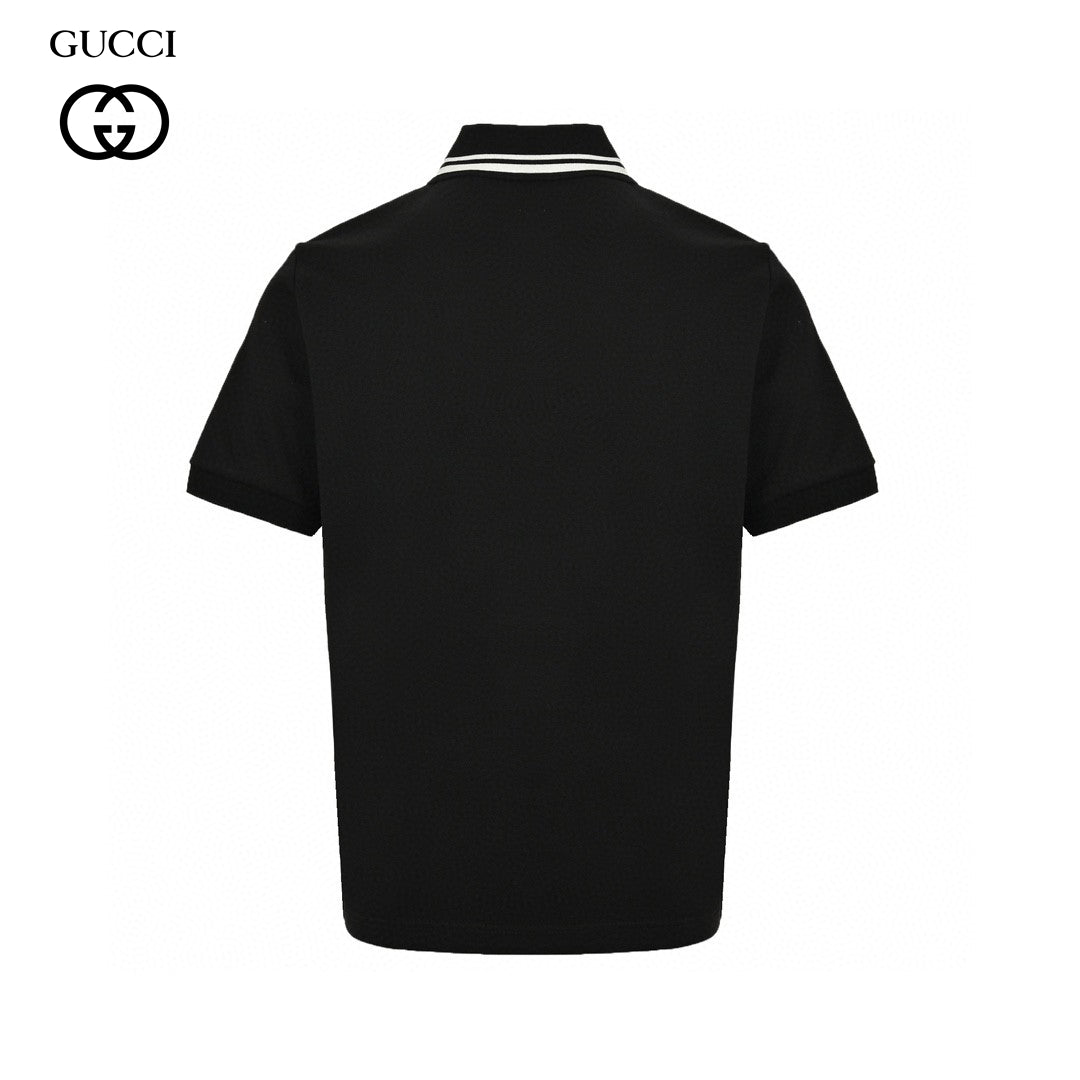 Gucci Striped Logo Polo Shirt (black) Unisex Streetwear Limited Edition - Elevate your wardrobe with the Gucci Striped Logo Polo Shirt in black. This classic polo