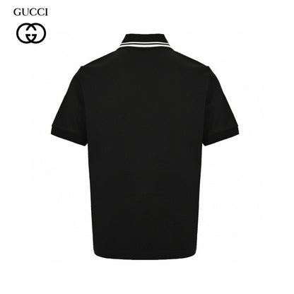 Gucci Striped Logo Polo Shirt (black) Unisex Streetwear Limited Edition - Elevate your wardrobe with the Gucci Striped Logo Polo Shirt in black. This classic polo