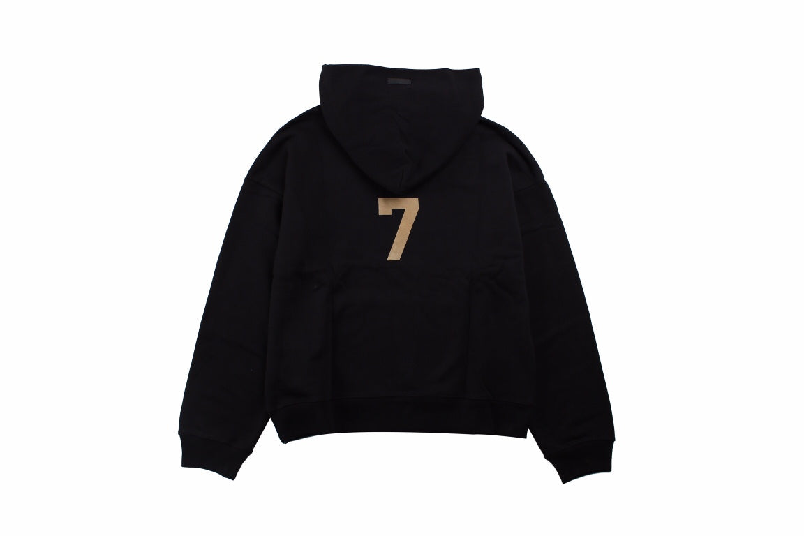 Fear Of God Hoodie - Black Unisex Streetwear Limited Edition - Black hoodie with tan '7' print on the chest. Comfortable and cozy fit. Features a