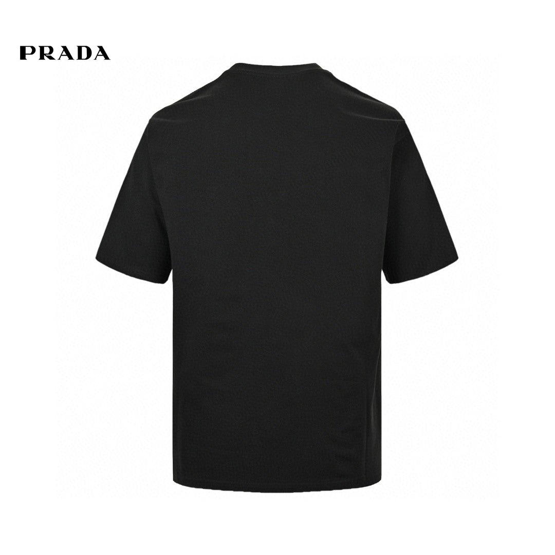 Prada T-shirt With Geometric Pocket Design - Black Unisex Streetwear Limited Edition - The Prada Black T-Shirt with Geometric Pocket Design is a contemporary and chic addition to