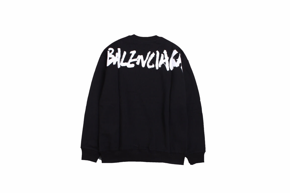 Gucci Sweatshirt - Black Unisex Streetwear Limited Edition - Black sweatshirt with a bold, brushstroke-style 'Gucci' logo in white. Features ribbed cuffs and hem