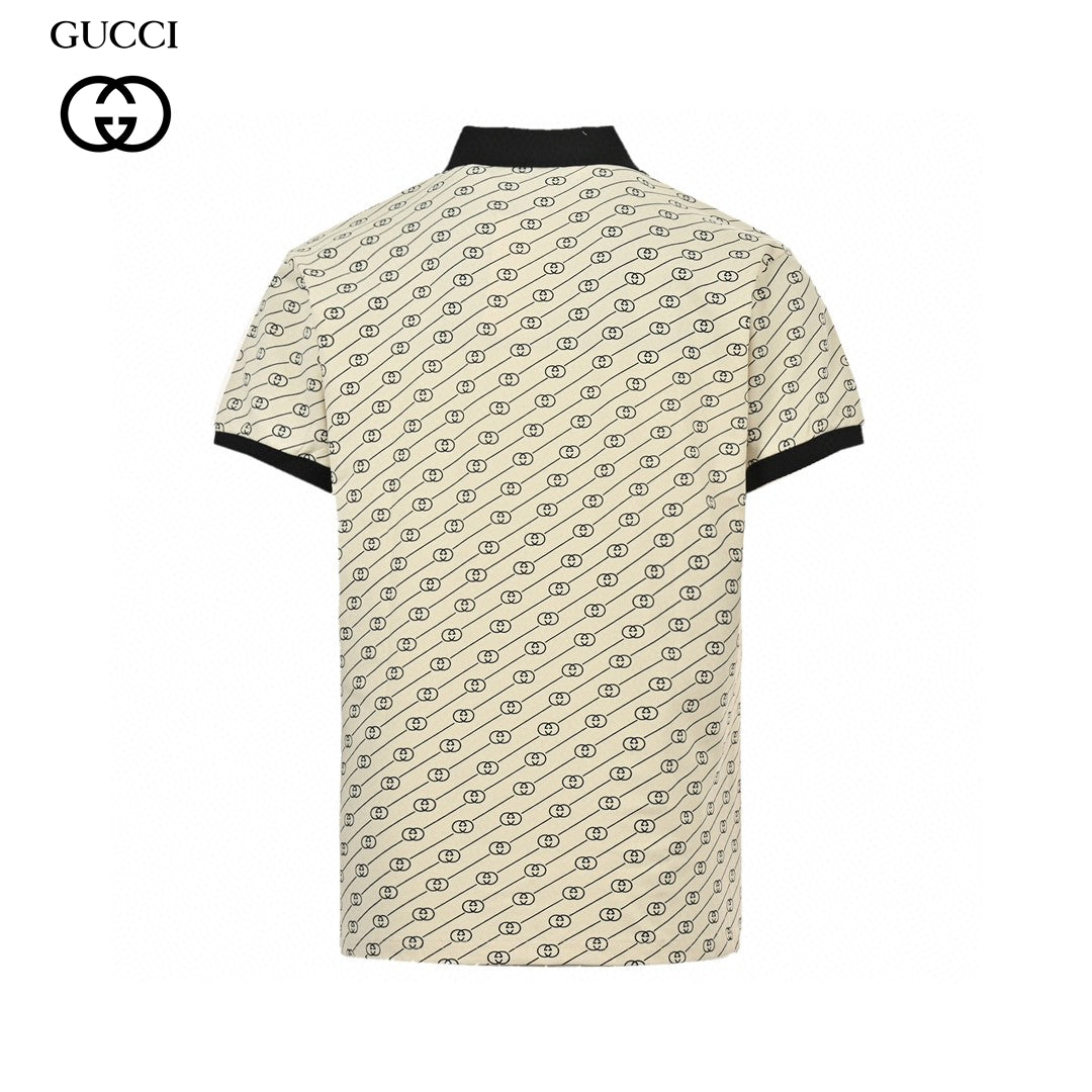 Gucci Beige And Patterned Polo Shirt - Black Unisex Streetwear Limited Edition - This Gucci Beige and Black Patterned Polo Shirt is a sophisticated blend of casual and
