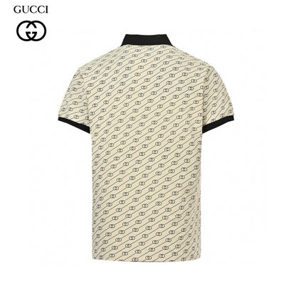 Gucci Beige And Patterned Polo Shirt - Black Unisex Streetwear Limited Edition - This Gucci Beige and Black Patterned Polo Shirt is a sophisticated blend of casual and