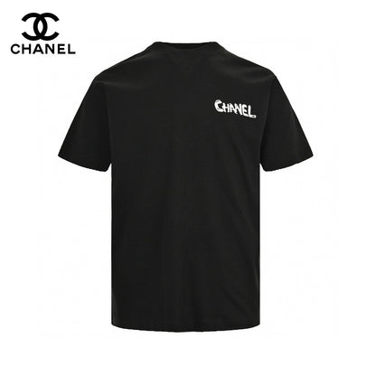 Chanel Pink Splash Logo T-shirt - Black Unisex Streetwear Limited Edition - This Chanel t-shirt features a large pink logo with a splash paint effect, complemented by