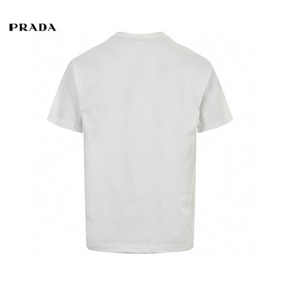 Prada Graphic Logo T-shirt (white) Unisex Streetwear Limited Edition - This white Prada T-shirt features a bold graphic logo print on the front, showcasing the