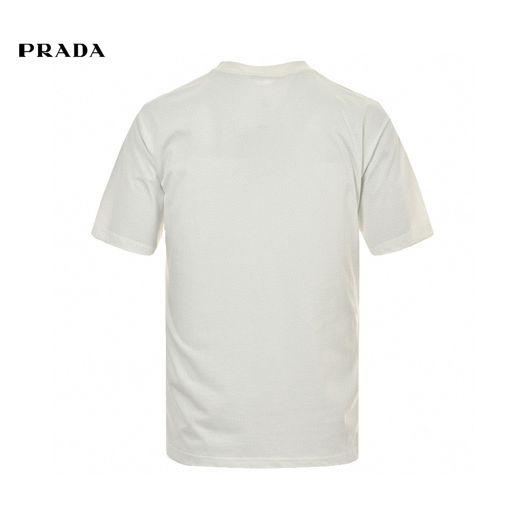 Prada T-shirt - Black Unisex Streetwear Limited Edition - This Prada t-shirt features a minimalist white design. It has the Prada Milano logo printed