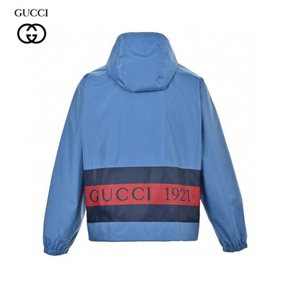 Gucci Hooded Jacket - Blue Unisex Streetwear Limited Edition - This Gucci jacket features a vibrant blue design with a front zip closure. It has