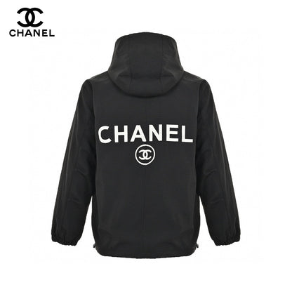 Chanel Two-tone Hooded Jacket - Black Unisex Streetwear Limited Edition - This Chanel jacket features a stylish black and beige two-tone design. It has a front