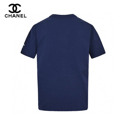Chanel Logo T-shirt (navy Blue) Unisex Streetwear Limited Edition - This Chanel T-shirt in navy blue features a bold, white Chanel logo across the chest,