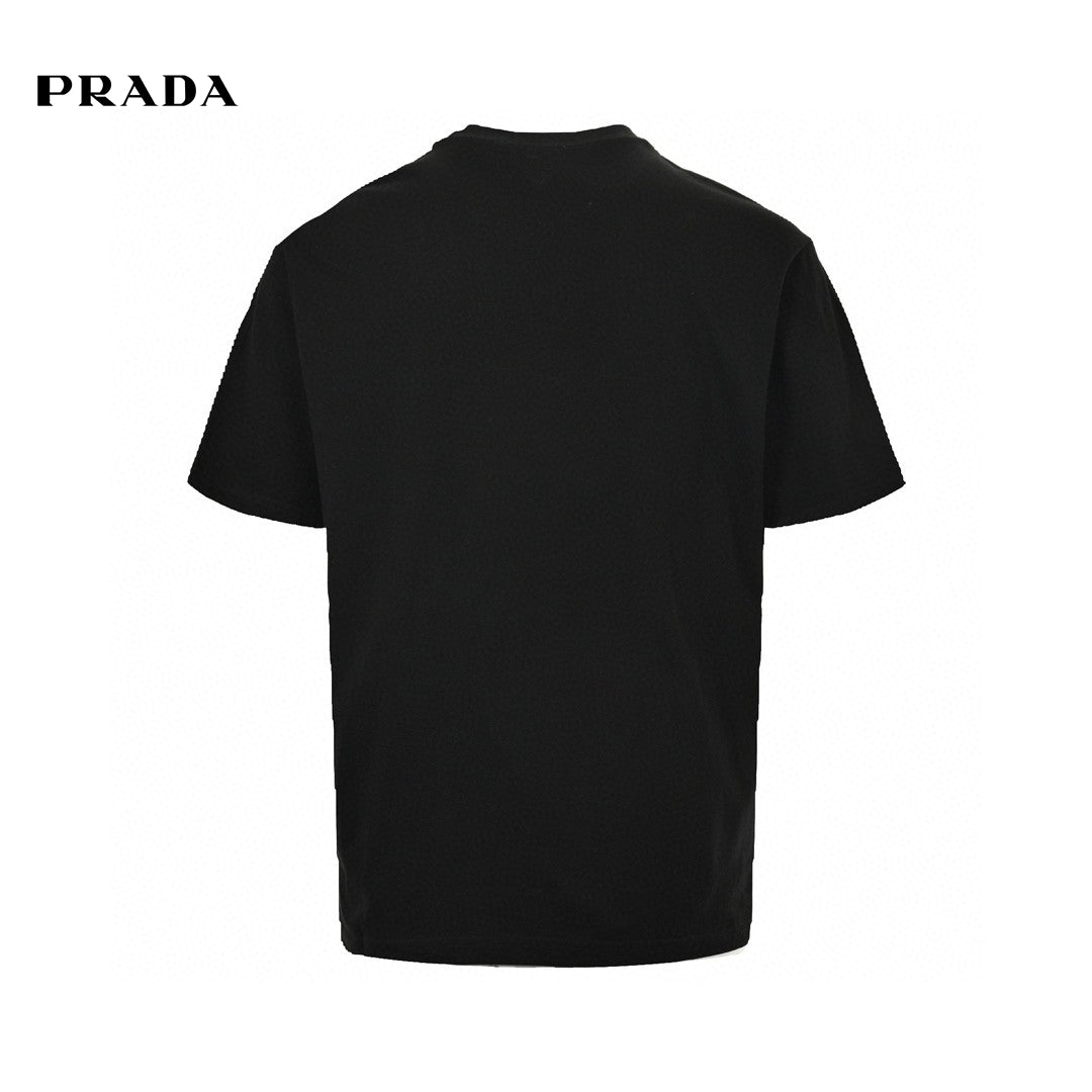 Prada T-shirt - Black Unisex Streetwear Limited Edition - This Prada t-shirt features a sleek black design. It has a small chest pocket with