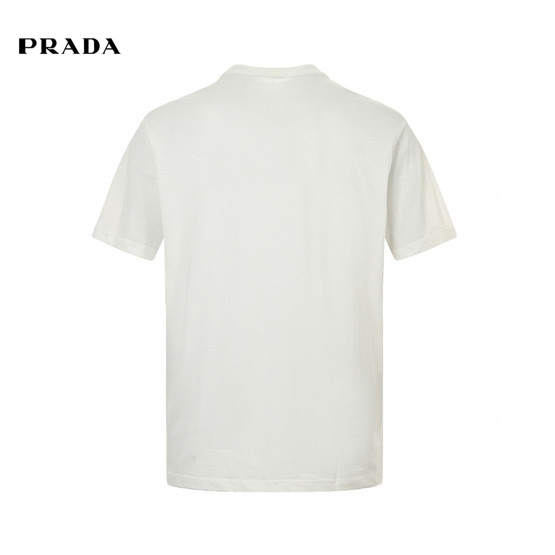 Prada T-shirt - White Unisex Streetwear Limited Edition - This Prada t-shirt features a minimalist white design. It has a small chest pocket with