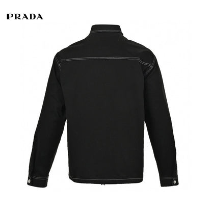 Prada Button-up Shirt - Black Unisex Streetwear Limited Edition - This Prada shirt features a classic black design with contrast white stitching. It has a