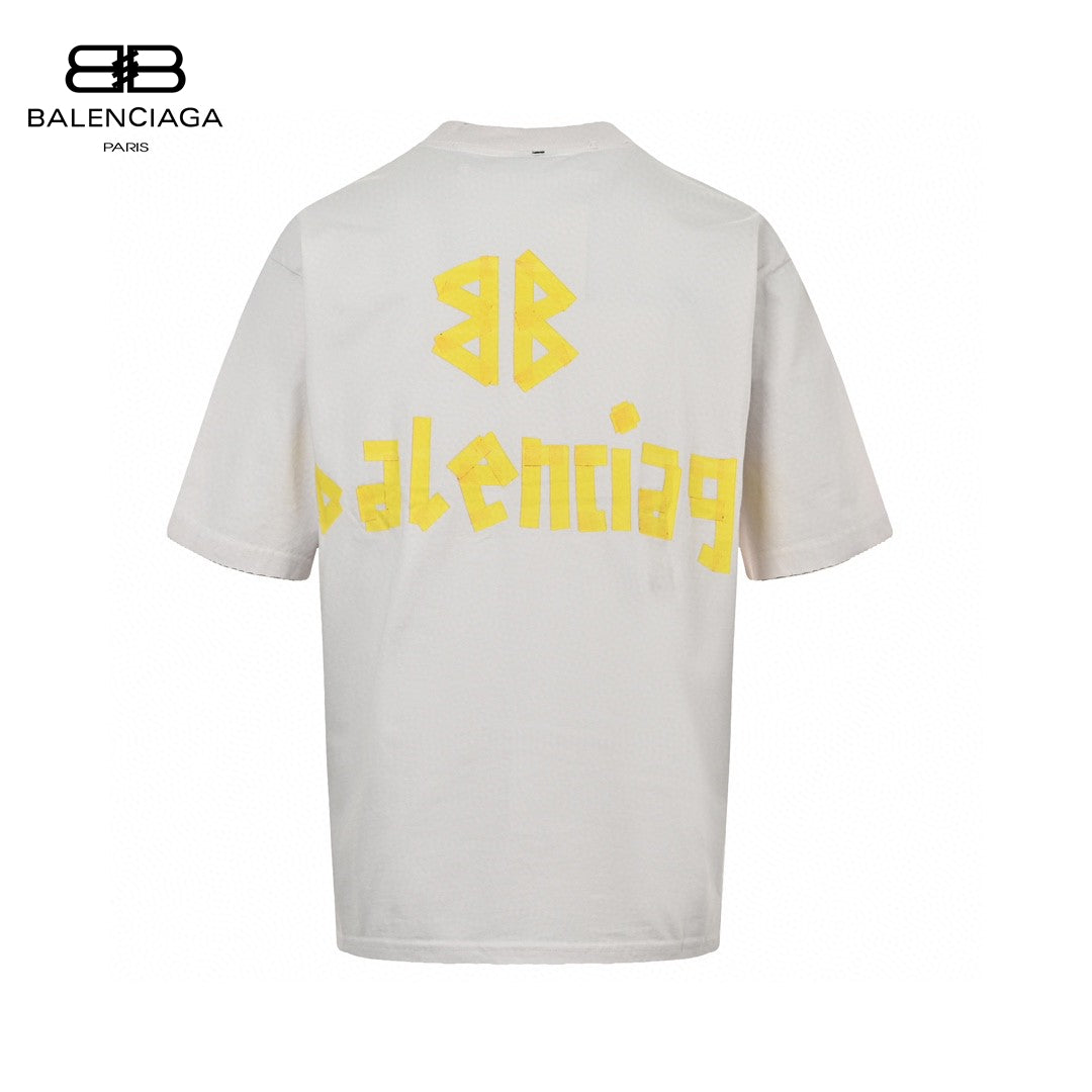 Balenciaga Pastel Logo T-shirt In Off-white Unisex Streetwear Limited Edition - The Balenciaga Pastel Logo T-Shirt in off-white offers a blend of casual style and luxurious