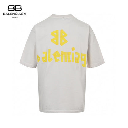 Balenciaga Pastel Logo T-shirt In Off-white Unisex Streetwear Limited Edition - The Balenciaga Pastel Logo T-Shirt in off-white offers a blend of casual style and luxurious