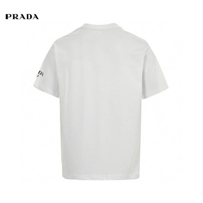 Prada Logo T-shirt (white) Unisex Streetwear Limited Edition - This Prada t-shirt features the iconic Prada logo on the chest and sleeve. Made from