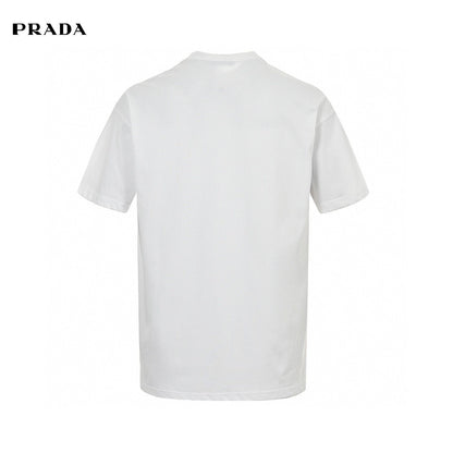 Prada Triangle Spray Paint Logo T-shirt (white) Unisex Streetwear Limited Edition - The Prada Triangle Spray Paint Logo T-Shirt in white is a modern and edgy piece