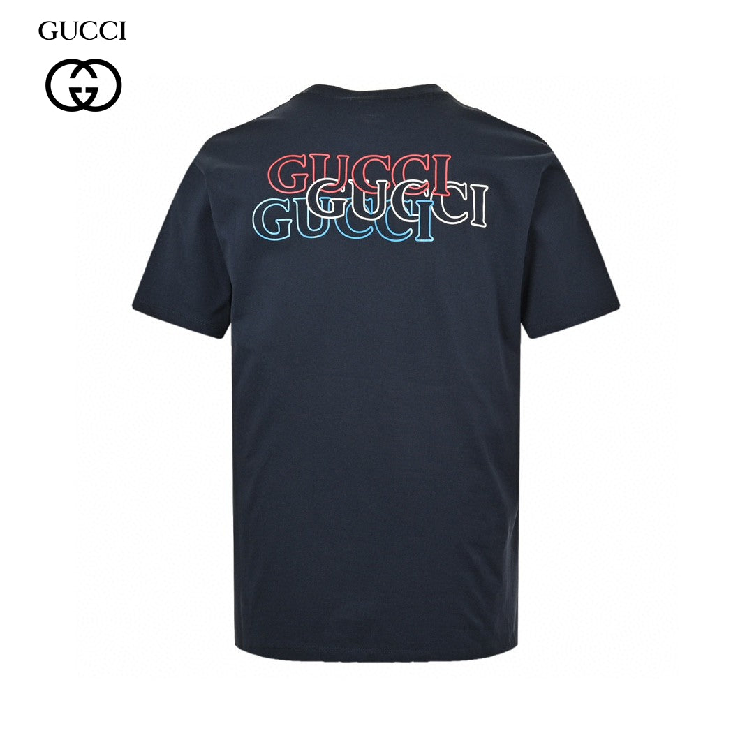Gucci Navy T-shirt With Vertical Logo Patch - Blue Unisex Streetwear Limited Edition - The Gucci Navy Blue T-Shirt with Vertical Logo Patch combines simplicity with a touch of