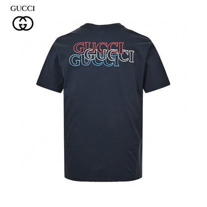 Gucci Navy T-shirt With Vertical Logo Patch - Blue Unisex Streetwear Limited Edition - The Gucci Navy Blue T-Shirt with Vertical Logo Patch combines simplicity with a touch of