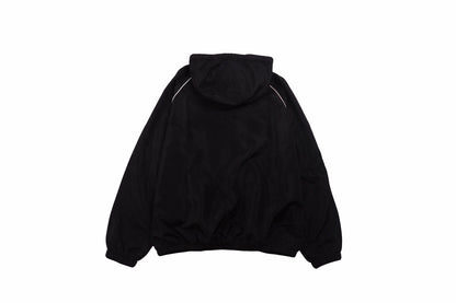 Gucci Jacket - Black Unisex Streetwear Limited Edition - Black hooded jacket with zip closure. Features white piping and drawstrings with Gucci branding. Side