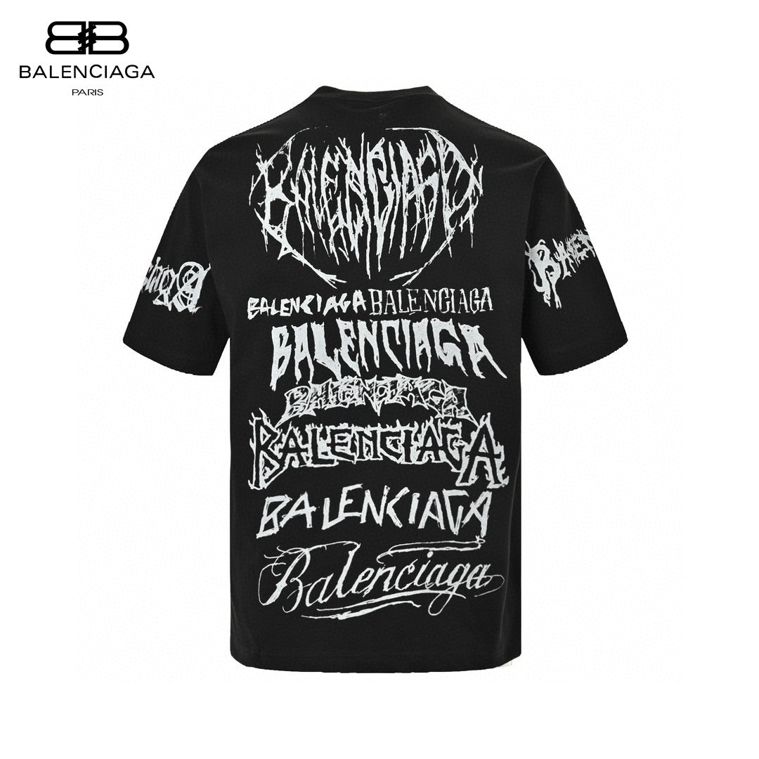 Balenciaga Multi-logo T-shirt - Black Unisex Streetwear Limited Edition - This Balenciaga t-shirt features a unique design with multiple 'Balenciaga' logos in various fonts and