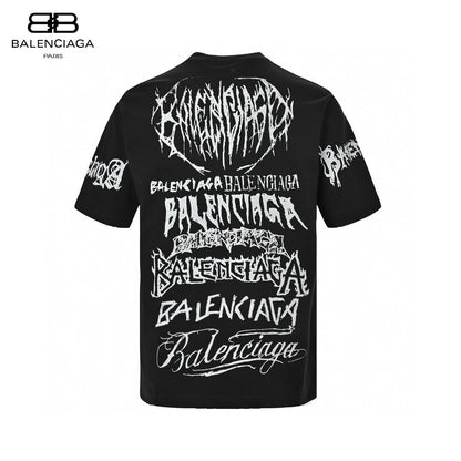 Balenciaga Multi-logo T-shirt - Black Unisex Streetwear Limited Edition - This Balenciaga t-shirt features a unique design with multiple 'Balenciaga' logos in various fonts and