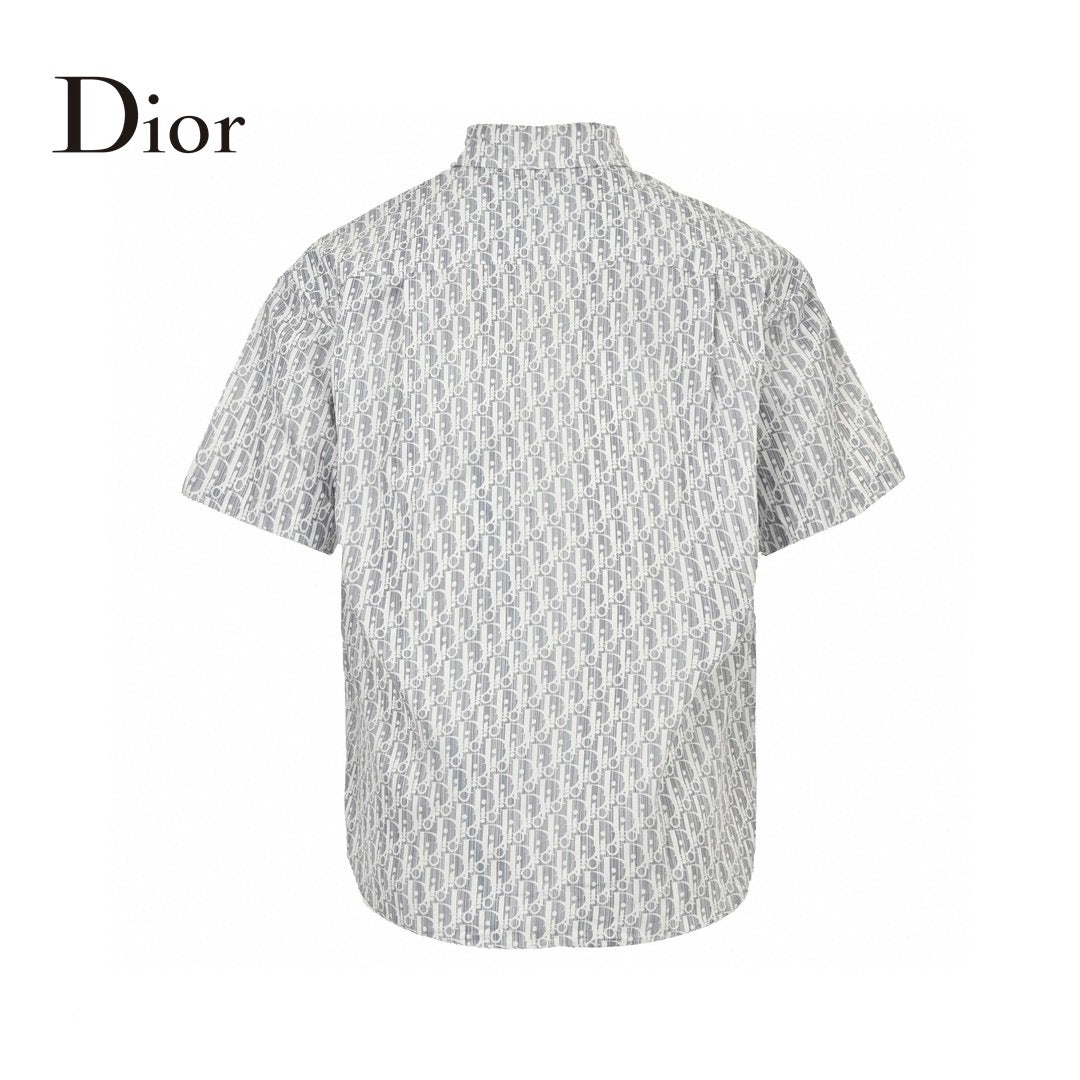 Dior Monogram Print Shirt (gray) Unisex Streetwear Limited Edition - This Dior shirt showcases an all-over monogram print in shades of gray and white, offering