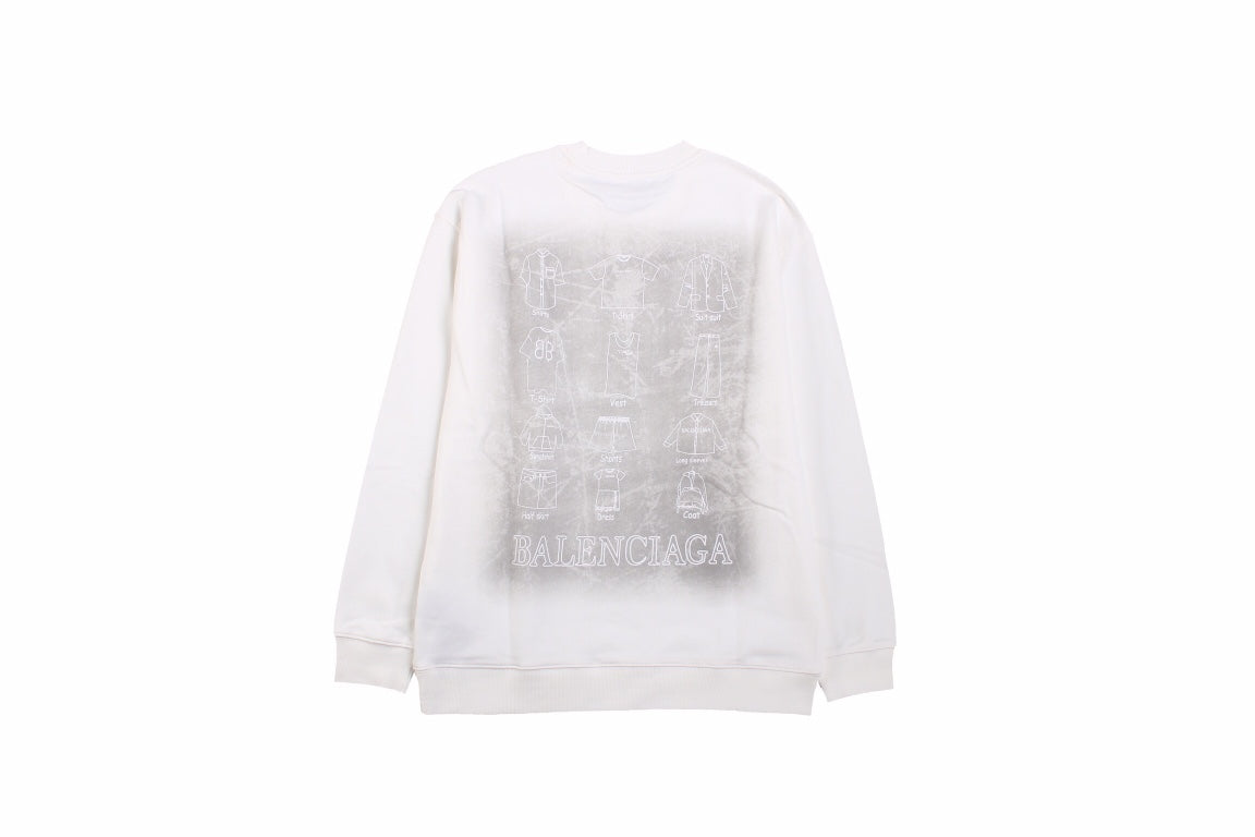 Balenciaga Sweatshirt - White Unisex Streetwear Limited Edition - White sweatshirt with gray gradient background and white Balenciaga logo on the chest. Comfortable and