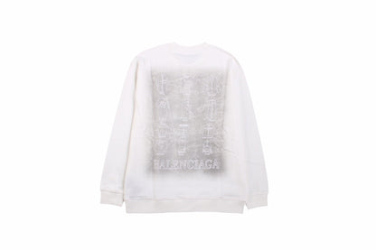Balenciaga Sweatshirt - White Unisex Streetwear Limited Edition - White sweatshirt with gray gradient background and white Balenciaga logo on the chest. Comfortable and