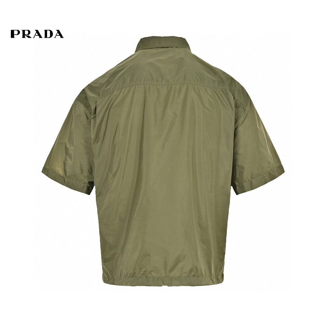 Prada Olive Short-sleeve Jacket - Green Unisex Streetwear Limited Edition - This Prada jacket features a stylish design with an olive green color. It includes a