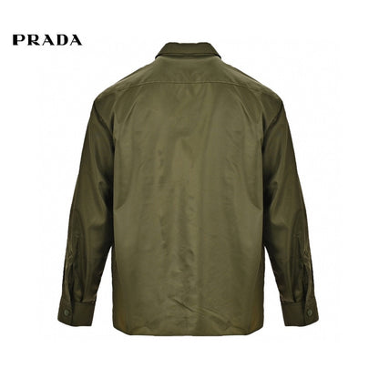 Prada Military Style Jacket - Red Unisex Streetwear Limited Edition - This Prada jacket features a military-inspired design in olive green. It has multiple utility pockets