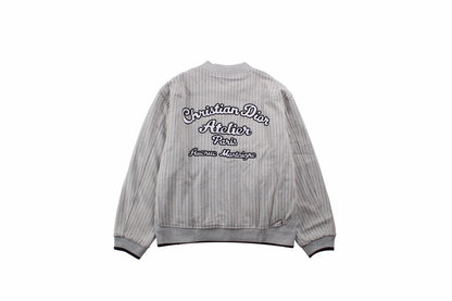 Dior Striped Bomber Jacket - - Grey Unisex Streetwear Limited Edition - This grey Dior bomber jacket features a classic pinstripe design and a comfortable fit. The