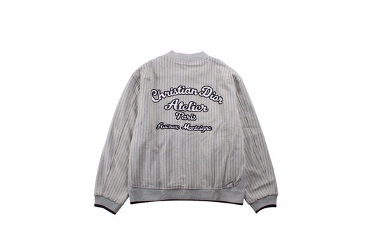 Dior Striped Bomber Jacket - - Grey Unisex Streetwear Limited Edition - This grey Dior bomber jacket features a classic pinstripe design and a comfortable fit. The